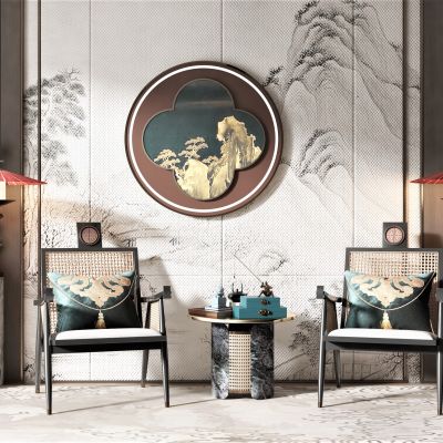 新中式风格单椅边几