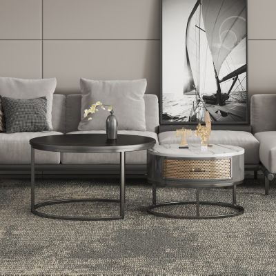 现代布艺转角多人沙发茶几