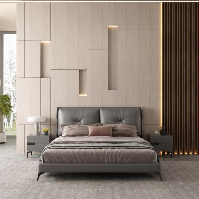 现代皮革双人床