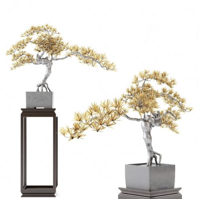 新中式迎客松盆景