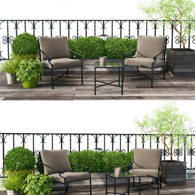 现代户外铁艺休闲椅绿植组合