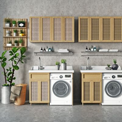 侘寂风阳台洗衣机浴柜组合