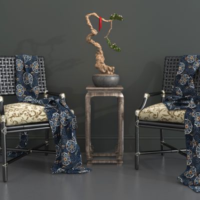 新中式黑色编织椅子花架