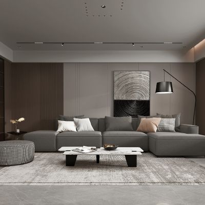 现代高级灰轻奢客厅餐厅