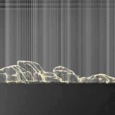 新中式山脉石头造型水晶灯吊顶