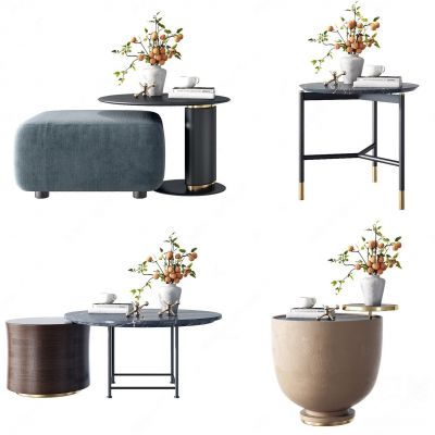 现代圆形茶几边几花瓶