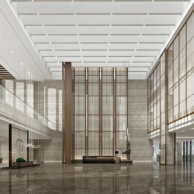 新中式办公大堂前台接待台