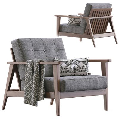 北欧现代实木布艺休闲椅