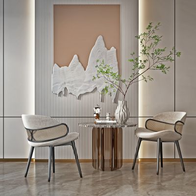 新中式单椅边几组合