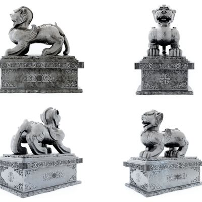 中式石头貔貅石狮子龙雕塑