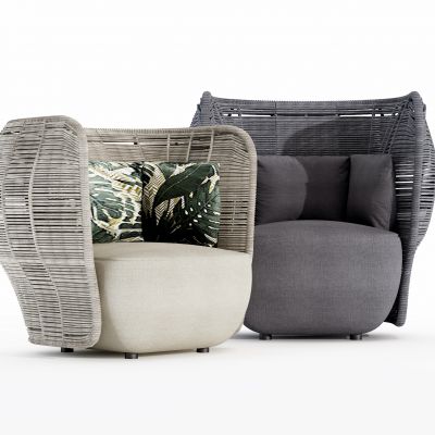 北欧藤编户外沙发