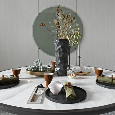 新中式圆形餐桌餐具