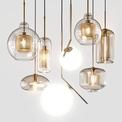 现代玻璃金属吊灯组合