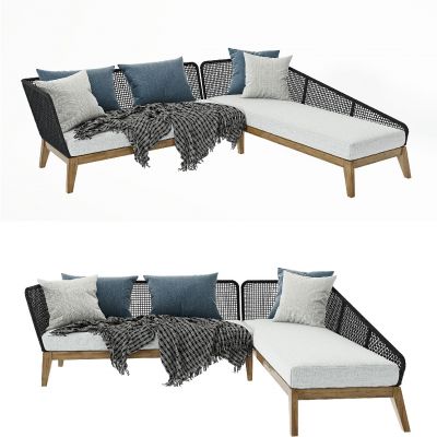 北欧藤编户外转角沙发