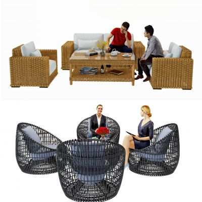美式藤编户外沙发组合