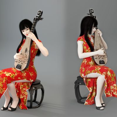 现代弹琵琶女性人物