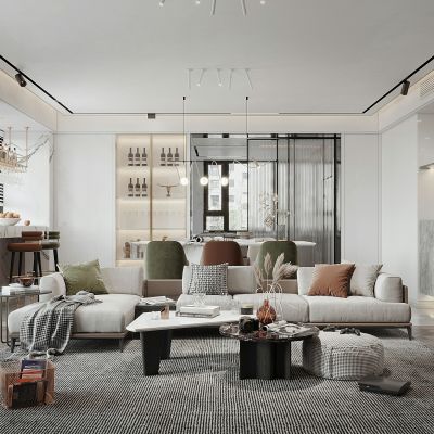 现代轻奢全套客餐厅卧室女孩房