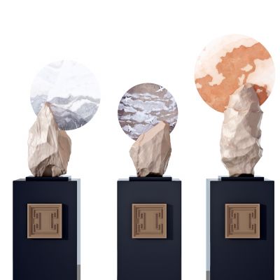 新中式石头雕塑摆件组合