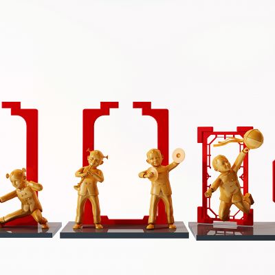 新中式欢度春节儿童雕塑雕像