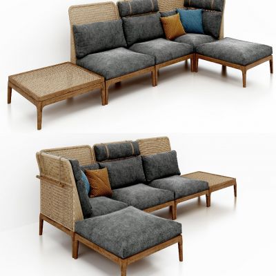 现代绳编藤编户外转角沙发