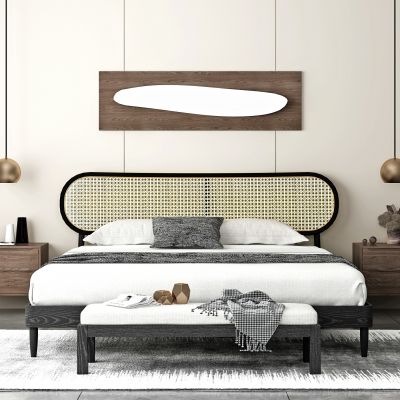 北欧藤编双人床床具组合