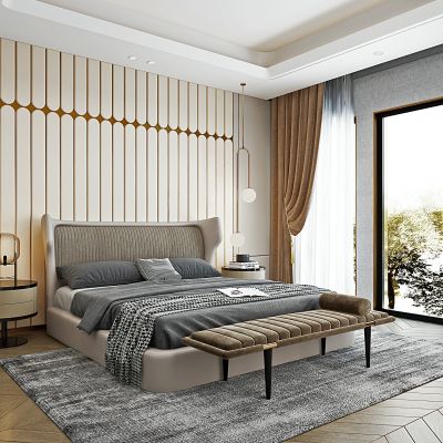 现代布艺双人床床具组合