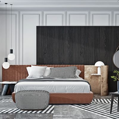 现代绒布双人床床具组合