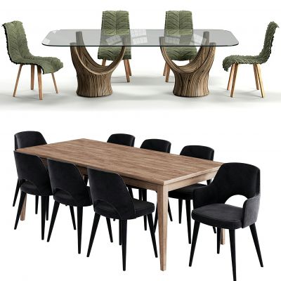 现代餐桌椅组合方形餐桌布艺餐椅树叶造型布艺餐椅