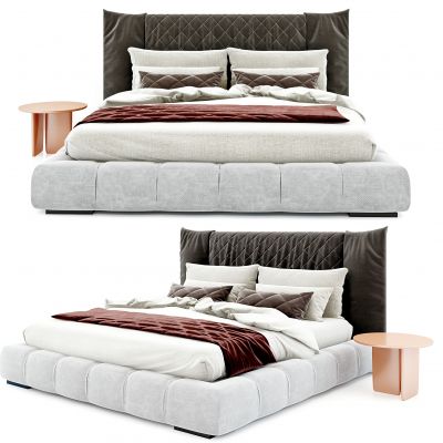 现代布艺双人床床头柜组合