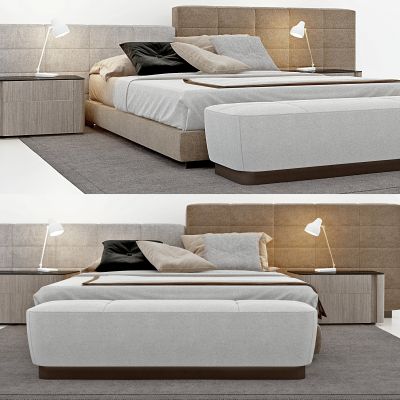 现代布艺双人床床具组合