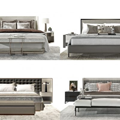 现代布艺双人床组合