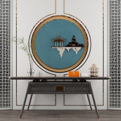 新中式玄关柜背景条案摆台摆件