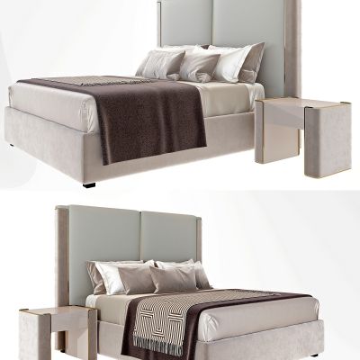 现代布艺皮革双人床