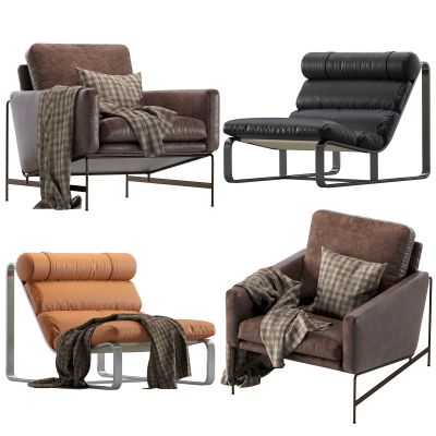 现代皮革休闲椅组合