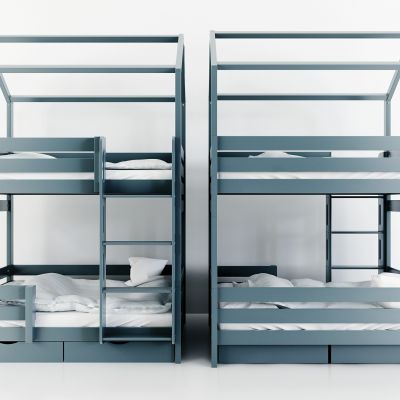 现代极简木架子上下铺双人床