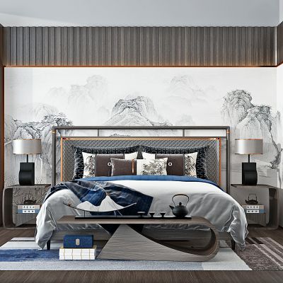 新中式实木双人床组合