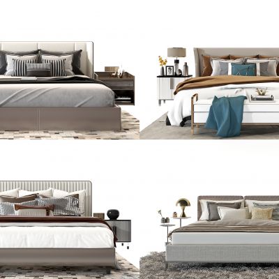 现代简欧式布艺双人床床具组合