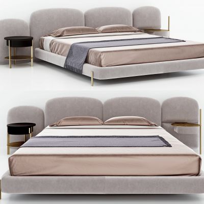 现代绒布双人床床具组合