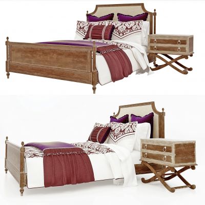 美式法式原木双人床