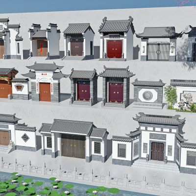 中式古典徽派建筑大门门头