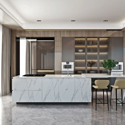 现代橱柜餐椅花瓶厨具操作台