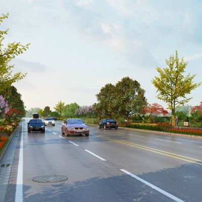 现代马路公路汽车树木