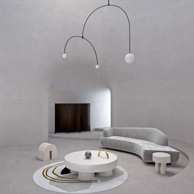 现代弧形异形沙发茶几组合