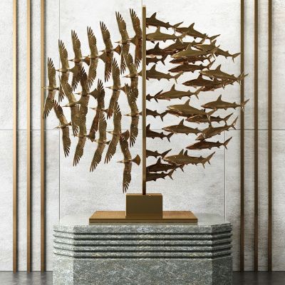 现代抽象飞鸟鱼群玄关装饰摆件