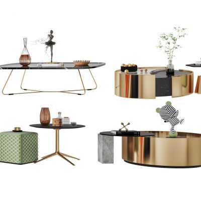 现代金属圆形茶几组合