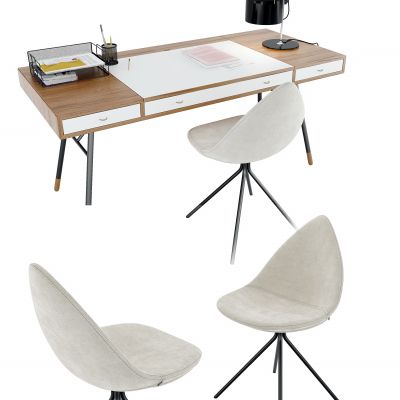 现代丹麦书桌椅组合