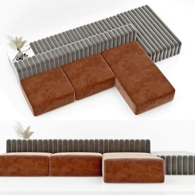 现代绒布转角沙发3D模型