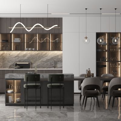 现代餐厅餐桌椅中岛