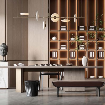 新中式茶室书柜茶桌椅