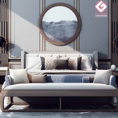 新中式卧室双人床床头柜床